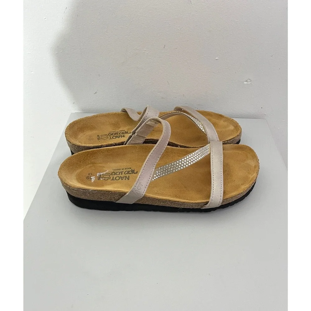 Naot  Sandals Women's 39 Silver Metallic‎ Rhinestone Leather Comfort Shoes